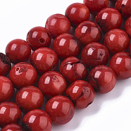 Sea Bamboo Coral(Imitation Coral) Beads Strands, Dyed, Round, Dark Red, 8~9.5mm, Hole: 1mm, about 47~50pcs/Strand, 15.55 inch~15.94 inch(X-CORA-T011-08C-01)