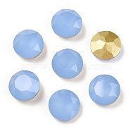 Pointed Back Glass Rhinestone Cabochons, Back Plated, Faceted, Flat Round, Cornflower Blue, 10x4.5~5mm.(RGLA-T029-10mm-24)