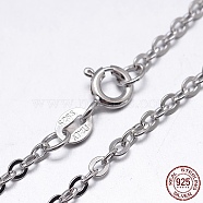 Rhodium Plated 925 Sterling Silver Cable Chains Necklaces, with Spring Ring Clasps, Platinum, 18 inch, 1.3mm(NJEW-M157-30C-18)