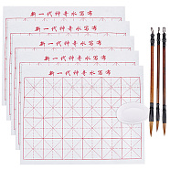 Elite 10 Sheets Gridded Magic Cloth Water-Writing, with 1Pc Spoon Shape Ink Tray Container and 3Pcs 3 Style Chinese Calligraphy Brushes Pen, Mixed Color, 9.6~43x4.4~33x0.01~2cm(AJEW-PH0004-85)
