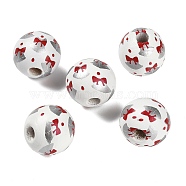 Christmas Printed Schima Wood European Beads, White, Round, Christmas Bell, 16x15mm, Hole: 4mm(WOOD-G024-02D)