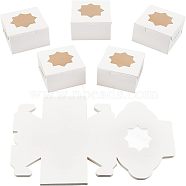 SUPERFINDINGS Individual Kraft Paper Cake Box, Bakery Single Cupcake Packing Box, Square with Octagonal-shaped Clear Window, White, 100x100x65mm(BAKE-FH0001-02A)