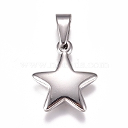 304 Stainless Steel Pendants, Star, Stainless Steel Color, 23.5x20x5mm, Hole: 10x4.5mm(X-STAS-I135-25P)