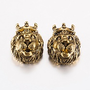 Tibetan Style Alloy Beads, Lion Head, Antique Golden, 14.5x11.5x7~8mm, Hole: 1.5~2mm(PALLOY-F200-08AG)