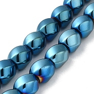 Electroplated Non-Magnetic Synthetic Hematite Beads Strands, Long-Lasting Plated, Twist Oval, Blue Plated, 12~12.5x11.5~12mm, Hole: 1mm, about 33pcs/strand, 16.14''(41cm)(G-P518-05F)