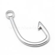 201 Stainless Steel Hook Clasps, Fish Hook Charms, Stainless Steel Color, 38x21x2.5mm, Hole: 4.5mm(STAS-T008-325)