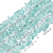 Spray Painted Transparent Glass Beads Strands, Imitation Gemstone, Chip, Pale Turquoise, 2~8x5~19x4.5~7.5mm, Hole: 0.4mm, 29.92''~31.10''(76~79cm)(X-GLAA-P060-01B-04)