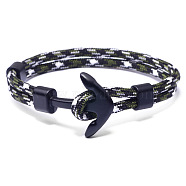 Polyester Cord Multi-strand Bracelets, with Alloy Anchor Clasps, Gunmetal, Dark Green, 21cm(BJEW-F352-05B-02)