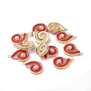 Brass Enamel Pendants, with Acrylic Pearl and Rhinestone, Conch Shape, Real 18K Gold Plated, Red, 16.5x11x4.4mm, Hole: 1mm(KK-I661-01G-C)
