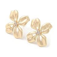 Brass with Glass Stud Earrings Findings, with Loops, Flower, Real 18K Gold Plated, 23x23mm, Hole: 1.2mm, Pin: 11x0.7mm(KK-K351-22G)