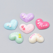 Resin Cabochons, Heart with Word Love, Valentine's Day Jewelry Making, Mixed Color, 16.5x21~22x6.5mm(CRES-Q197-38)