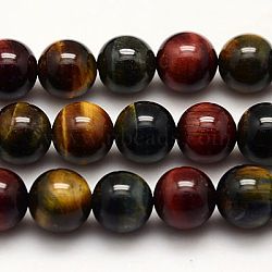 Natural Tiger Eye Beads Strands, Grade AB+, Dyed, Round, Mixed Color, 8mm, Hole: 1mm, about 48pcs/strand, 15.75 inch(X-G-G448-8mm-21AB)