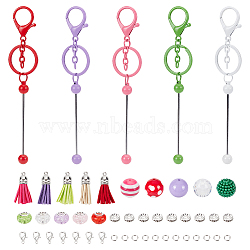 PandaHall Elite DIY Beadable Keychain Bar Making Kit, Including Brass Blank Bar Beadable Keychain, Acrylic & Resin & Plastic Pearl Beads, Faux Suede Tassel Pendant Decorations, Mixed Color, 124Pcs/box(DIY-PH0017-36)