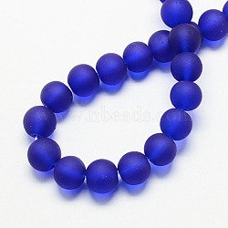 Transparent Glass Bead Strands, Frosted, Round, Blue, 10mm, Hole: 1.3~1.6mm, about 80pcs/strand, 31.4 inch(X-GLAA-S031-10mm-09)