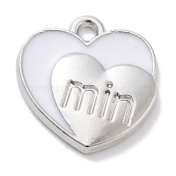 Rack Plating Alloy Enamel Pendants, Lead Free & Cadmium Free & Nickel Free, Double Heart with Word Min Charm, Platinum, 15x14x2mm, Hole: 1.5mm(PALLOY-F311-10P)