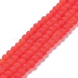 Transparent Glass Beads Strands, Faceted, Frosted, Rondelle, Tomato, 6x4.5mm, Hole: 1.4mm, about 86pcs/strand, 16.14 inch(41cm)(X1-EGLA-A034-T6mm-MD01)