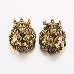 Tibetan Style Alloy Beads, Lion Head, Antique Golden, 14.5x11.5x7~8mm, Hole: 1.5~2mm(PALLOY-F200-08AG)