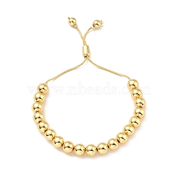 Rack Plating Brass Round Beaded Slider Bracelet for Women, Lead Free & Cadmium Free, Real 18K Gold Plated, Beads: 8mm, Inner Diameter: 1-1/2~2-1/2 inch(3.75~6.4cm)(BJEW-B066-01A-02)