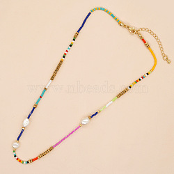 Bohemian Glass Seed Beads & Imitation Pearl Beaded Necklaces for Women, Colorful(JZ7390-1)