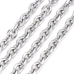304 Stainless Steel Cable Chains, Diamond Cut Chains, Unwelded, Stainless Steel Color, 9.5~10x7.5x2mm(CHS-P007-27P-05)