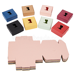 Foldable Kraft Paper Gift Boxes, Hollow Cat Pattern Handmade Soap Boxes, Square, Mixed Color, 8x8x3.2cm, 40pcs/set(CON-PH0001-76)