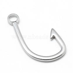 201 Stainless Steel Hook Clasps, Fish Hook Charms, Stainless Steel Color, 38x21x2.5mm, Hole: 4.5mm(STAS-T008-325)