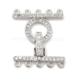 Rack Plating Brass Micro Pave Clear Cubic Zirconia Fold Over Clasps, Long-Lasting Plated, Ring, 5-Strand, 10-Hole, Platinum, Round: 12.5x18.2mm, Hole: 1mm, Clasp: 7x18x2mm(KK-H447-17P)