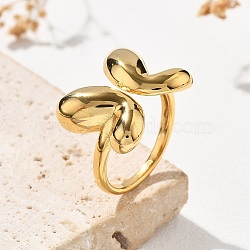 304 Stainless Steel Butterfly Cuff Rings, Ion Plating(IP), Golden, US Size 7 1/4(17.5mm)(RJEW-Q012-10G)