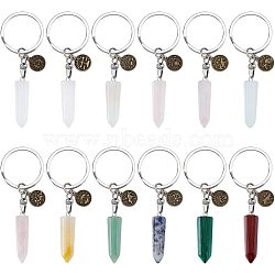 CHGCRAFT 12Pcs Mixed Gemstone Keychain, with Alloy Pendants, Iron Split Key Rings and 304 Stainless Steel Jump Rings, 8.4cm, 12pcs/set(KEYC-CA0001-31)