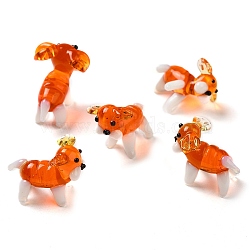 Handmade Lampwork Home Decorations, 3D Dog Ornaments for Gift, Orange, 22~23.5x17~18x18~20mm(LAMP-K039-16)