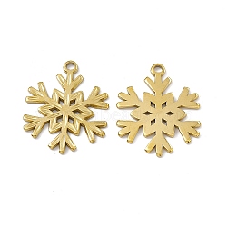 Ion Plating(IP) 304 Stainless Steel Pendants, Snowflake Charm, Real 18K Gold Plated, 33x26.5x1.5mm, Hole: 3mm(STAS-B031-35G)