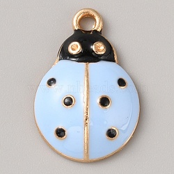 Alloy Enamel Pendant Rhinestone Setting, Light Gold, Ladybug Charm, Light Sky Blue, 21x14x5mm, Hole: 1.6mm, Fit for 0.9mm rhinestone(ENAM-WH0050-08G-02)