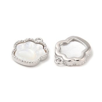 Natural White Shell Paw print Charms, Platinum Plated Brass Claw Print Charms, WhiteSmoke, 14x12x3mm, Hole: 1.5mm