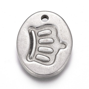 304 Stainless Steel Charms, Oval with Crown, Stainless Steel Color, 14.5x11x1.5mm, Hole: 1.4mm