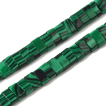 Synthetic Malachite Beads Strands, 2-Hole, Rectangle, 2.5~3x5x2.5mm, Hole: 0.8mm, about 138~140pcs/strand, 15.28''~15.31''(38.8~38.9cm)