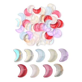 35Pcs Transparent Spray Painted Glass Beads, Crescent Moon, Mixed Color, 14x9.5x5mm, Hole: 1mm