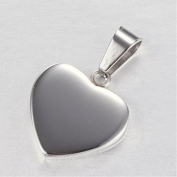 304 Stainless Steel Stamping Blank Tag Pendants, Heart, Stainless Steel Color, 22x19.5x4mm, Hole: 5x9mm