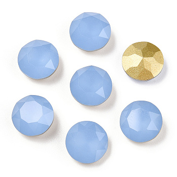 Pointed Back Glass Rhinestone Cabochons, Back Plated, Faceted, Flat Round, Cornflower Blue, 10x4.5~5mm.