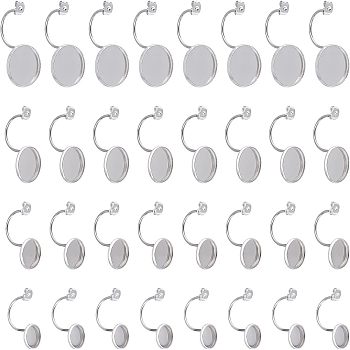 Unicraftale 32Pcs 4 Styles 304 Stainless Steel Ear Nuts, Butterfly Earring Backs for Post Earrings, Flat Round Cabochon Settings, Stainless Steel Color, 27~35x12~17.5x13.5~16mm, Hole: 0.8mm, Tray: 10~16mm, 8pcs/style