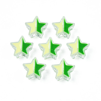Transparent Acrylic Beads, with Enamel, Star, Lime Green, 19x20x9mm, Hole: 3mm
