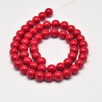 Natural Mashan Jade Beads Strands, Dyed, Round, Red, 8mm, Hole: 1mm, about 50pcs/strand, 16 inch