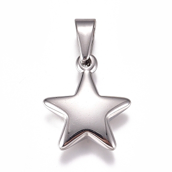 304 Stainless Steel Pendants, Star, Stainless Steel Color, 23.5x20x5mm, Hole: 10x4.5mm