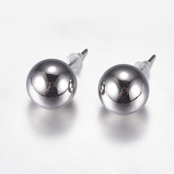 CCB Plastic Stud Earrings, with Iron Findings and Plastic Ear Nuts, Round, Platinum, 23x12mm, Pin: 0.8mm