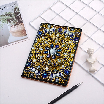 DIY Diamond Painting Notebook Kits, including PU Leather Book, Resin Rhinestones, Diamond Sticky Pen, Tray Plate and Glue Clay, Flower Pattern, 210x150mm, 50 pages/book