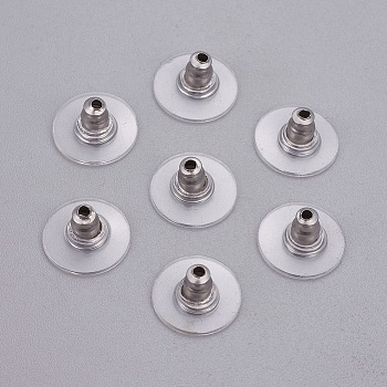 304 Stainless Steel Ear Nuts, Bullet Clutch Earring Backs with Pad, for Droopy Ears, with Plastic, Stainless Steel Color, 11.5x6mm, Hole: 0.7mm