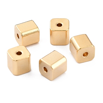 Brass Beads, Long-Lasting Plated, Cube, Real 24K Gold Plated, 5x5x5mm, Hole: 1.2mm