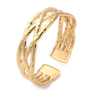 304 Stainless Steel Cuff Bangles for Women, Real 18K Gold Plated, Hollow, Braided, 5/8 inch(1.6cm)