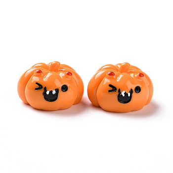 Halloween Opaque Resin Cabochons, 3D Pumpkin Jack-O'-Lantern, Dark Orange, 19x27.5x26.5mm