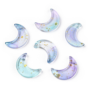 Glass Pendants, with Glitter Powder, Crescent Moon, Lilac, 16x11.5x3.2mm, Hole: 1.2mm