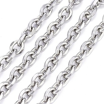 304 Stainless Steel Cable Chains, Diamond Cut Chains, Unwelded, Stainless Steel Color, 9.5~10x7.5x2mm